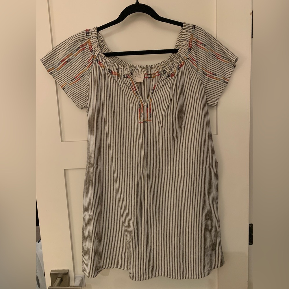 Knox rose pinstripe dress with colorful detail small